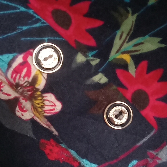 Women's Floral Print Light Jacket Size XL Black Coat w/ Gold Buttons - Picture 15 of 15